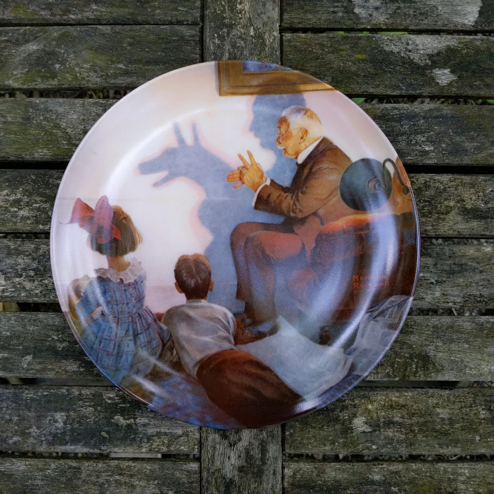 Vintage 1980s Two Knowles Norman Rockwell Plates Painter & Shadow Artist